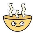 cute cartoon of a bowl of hot soup Royalty Free Stock Photo