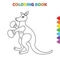 Cute cartoon boxer kangaroo coloring book for kids. black and white vector illustration for coloring book. boxer kangaroo concept