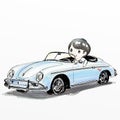 Cute cartoon boy driving classic car Royalty Free Stock Photo