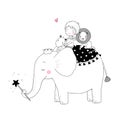 Cute cartoon Little boy and big elephant. Royalty Free Stock Photo