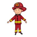 Cute Cartoon Boy in Fireman Costume. With shadow tone. Flat color. JPEG