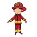 Cute Cartoon Boy in Fireman Costume. With shadow tone. Flat color. Vector EPS 10