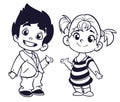 Cute cartoon boy and girl with hands up vector illustration Royalty Free Stock Photo