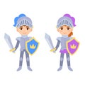 Cute cartoon boy and girl knight