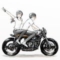 Cute cartoon boy and girl riding motorcycle