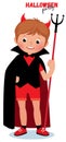 Cute cartoon boy in a holiday costume devil imp to Halloween vector illustration