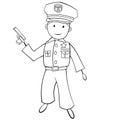 Cute Cartoon Boy in Policeman Costume. Black and White. JPEG