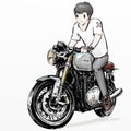 Cute cartoon boy riding motorcycle