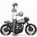 Cute cartoon boy riding motorcycle Royalty Free Stock Photo