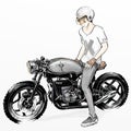 Cute cartoon boy riding motorcycle Royalty Free Stock Photo