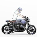 Cute cartoon boy riding motorcycle Royalty Free Stock Photo