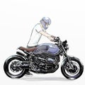 Cute cartoon boy riding motorcycle Royalty Free Stock Photo