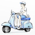 Cute cartoon boy riding motorcycle Royalty Free Stock Photo