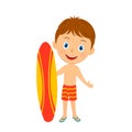 Cute cartoon boy with surfing board Royalty Free Stock Photo