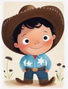 Cute cartoon boy wearing a cowboy costume. Children\'s book illustration. Generative AI Royalty Free Stock Photo