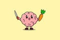 Cute cartoon Brain character holding knife