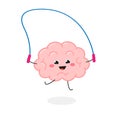 Cute cartoon brain character playing jumping rope