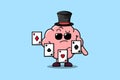 Cute cartoon Brain magician playing magic cards