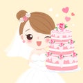 Cute cartoon bride with cake Royalty Free Stock Photo