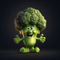 Cute cartoon broccoli character, animated with a face Royalty Free Stock Photo