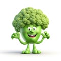 Cute cartoon broccoli character, animated with a face Royalty Free Stock Photo