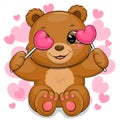 Cute cartoon brown bear with hearts.
