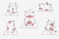 Cute cartoon bull kawaii doing yoga different poses pacification