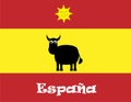 Cute Cartoon Bull, Spanish Flag & Sun Royalty Free Stock Photo