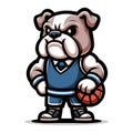 Cute cartoon bulldog puppy playing basketball mascot character design vector, logo template isolated on white background Royalty Free Stock Photo