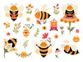 Cute cartoon bumblebee vector set Honey bee Royalty Free Stock Photo