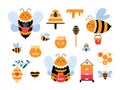 Cute cartoon bumblebee vector set Honey bee