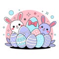 Cute Cartoon Bunnies with Easter Eggs Vector Royalty Free Stock Photo