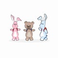 Cute cartoon bunny and bear animal with backpack vector Royalty Free Stock Photo