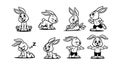 Cute Cartoon Bunny Collection: Various Poses and Actions Royalty Free Stock Photo