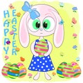 Cute cartoon bunny with easter egs