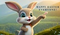 Cute cartoon bunny points at text \