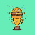 Cute cartoon Burger character in trophy
