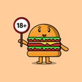 cute cartoon Burger holding 18 plus sign board