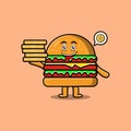 Cute cartoon Burger holding in stacked gold coin