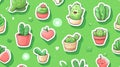 Cute cartoon cacti and succulents in pots seamless pattern Royalty Free Stock Photo
