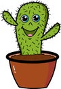 Cute cartoon cactus in a brown pot