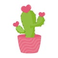 Cute Cartoon Cactus with flowers love vector illustration