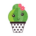 Cute cartoon cactus with funny girl face in pot. Plant character vector illustration Royalty Free Stock Photo