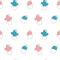 Cute cartoon cactus pink and blue seamless pattern background illustration