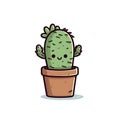 Cute cartoon cactus in a pot with a cheerful expression. Royalty Free Stock Photo