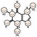 Cute cartoon caffeine molecule structure illustration Royalty Free Stock Photo