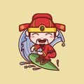 cute caishen god surfing