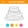 Cute cartoon cake - color by numbers. Coloring page for preschoolers Royalty Free Stock Photo