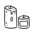 Cute cartoon candles doodle image. Hygge time logo. Media highlights graphic symbol