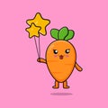 Cute cartoon carrot floating with star balloon